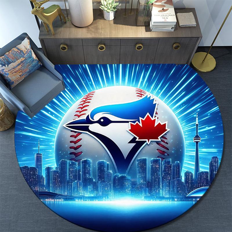 Toronto Blue Jays Round Area Rug,Carpet Rug for Living Room Bedroom Sofa Playroom Decor,Non-slip Floor Mat