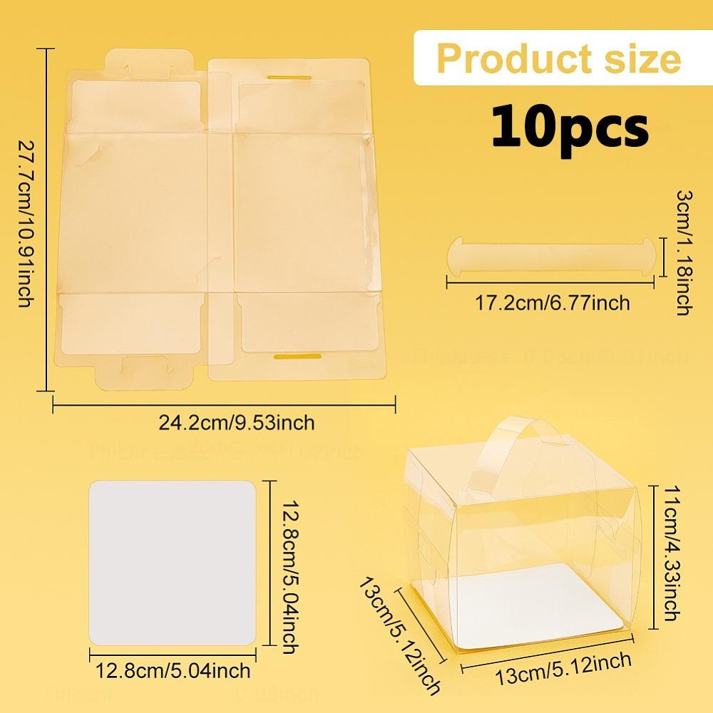 10pcs Transparent Cake Boxes: Foldable with Handles Perfect for Display & Gifting Bakery Delights