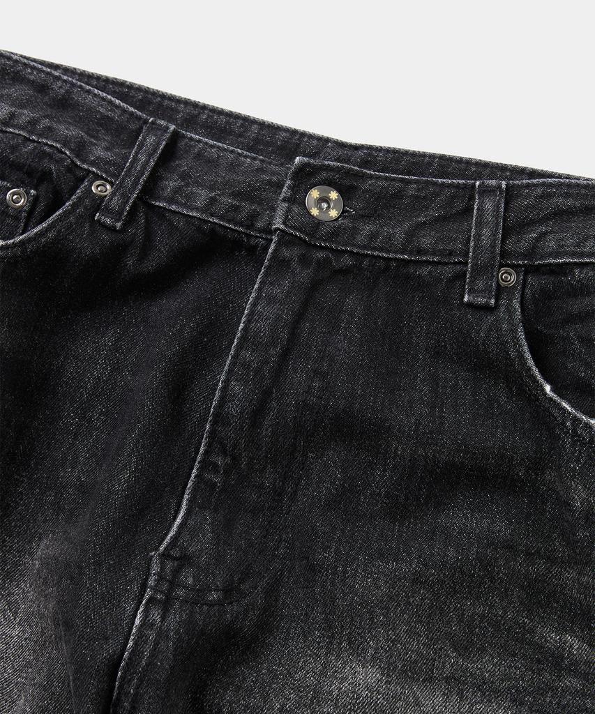 Laikeueomojeu Washed Damaged Embossed Flare Denim Pants_Black