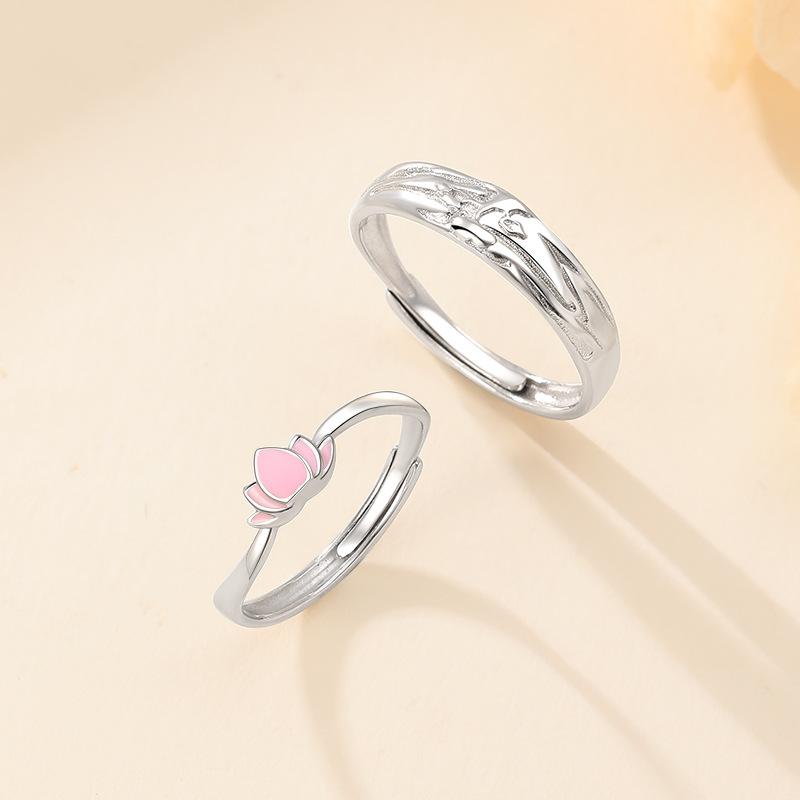 Lotus Language Couple Ring Light Luxury Niche Design Ring New Hand Jewelry