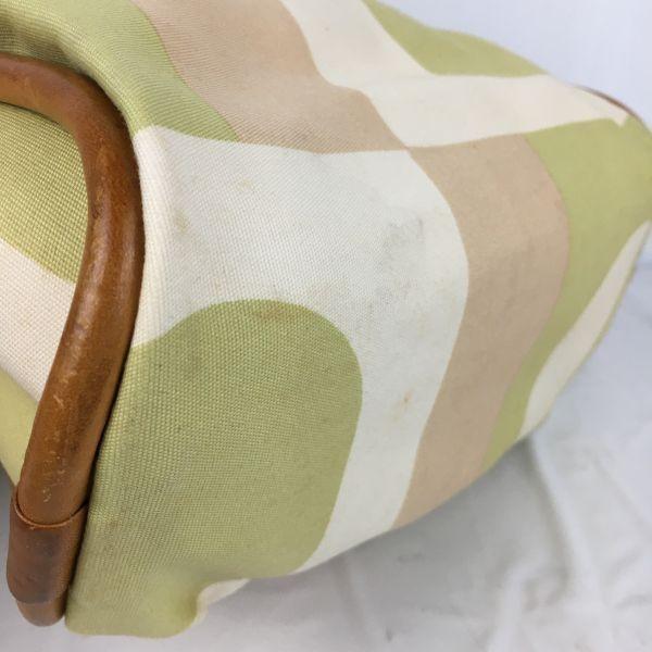 Bally Canvas and Leather Shoulder Bag Beige Lime Green Women(USED)