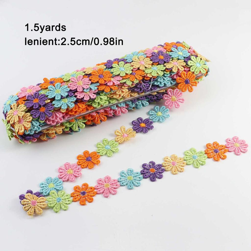 Daisy Flower Lace Trim Embroidered DIY Handmade Patchwork Ribbon Sewing Supplies Crafts 2.5CM Wide 1.5Yards Colorful