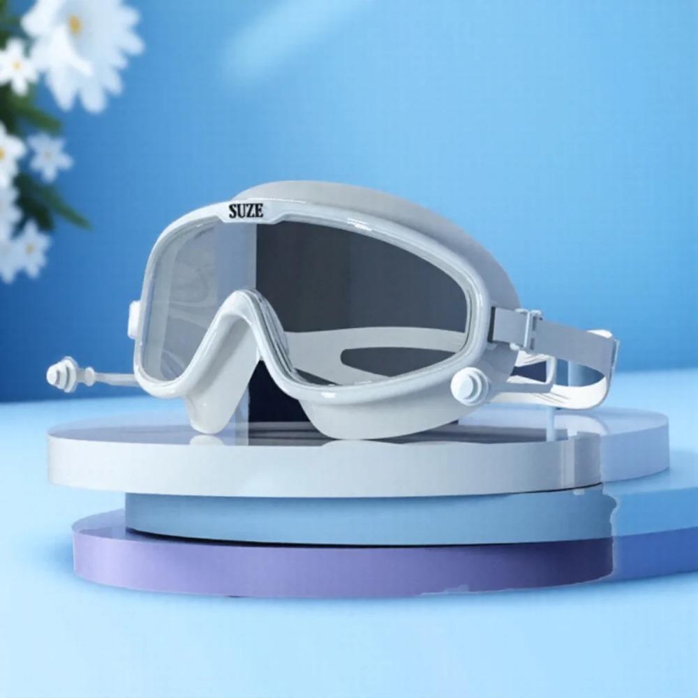 

BEPAN Fashionable Large Frame Swim Goggles Anti-Slip Earplugs HD PC Lenses Anti-fog Soft Silicone Gasket Elegant Storage Box белый