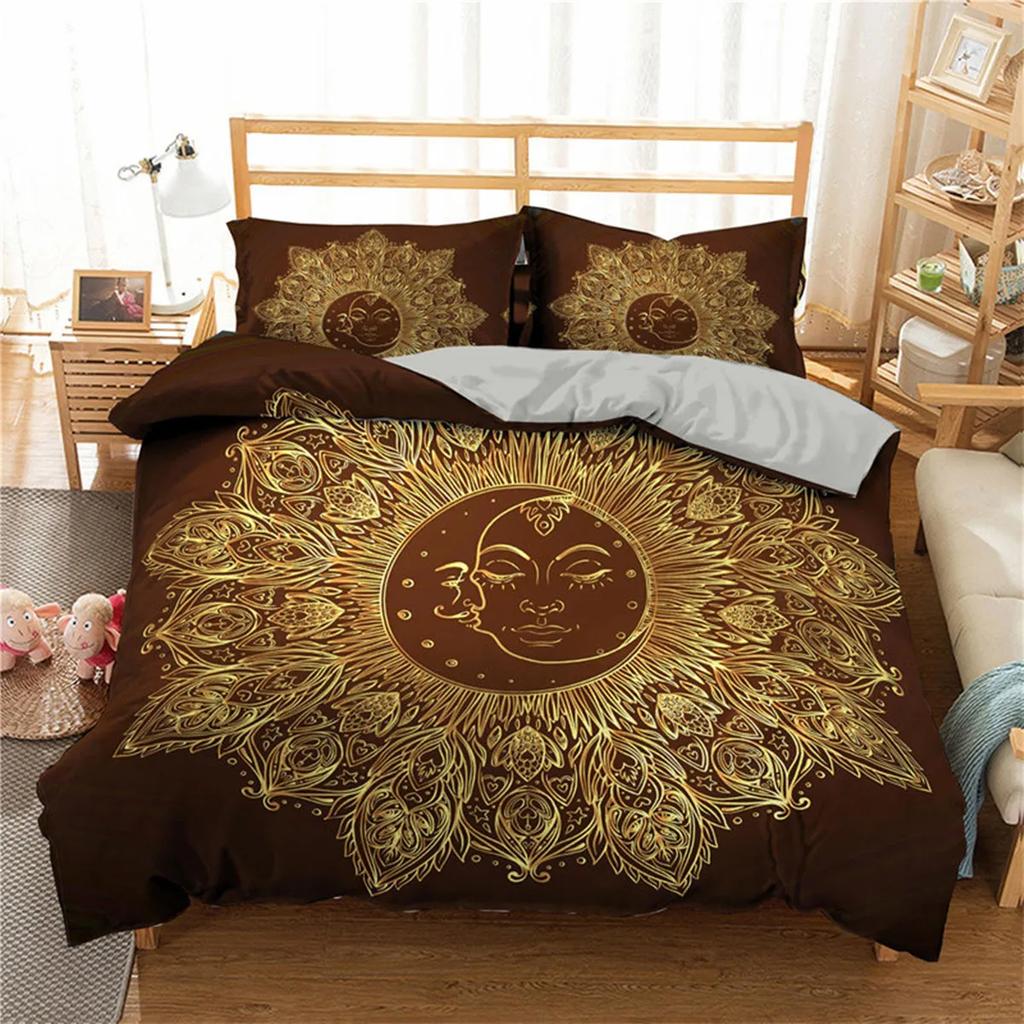 Dreamcatcher Bohemian Mandala Sun Moon and Feather Print Duvet Cover Microfiber Bedroom Decorations for Women Gifts Queen King