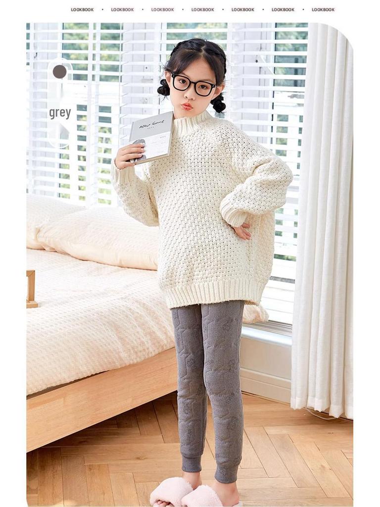 Kids' Winter Plush Liner Pants: Warm, Thick, Cotton, Belly-Protection Base Layer for Boys & Girls