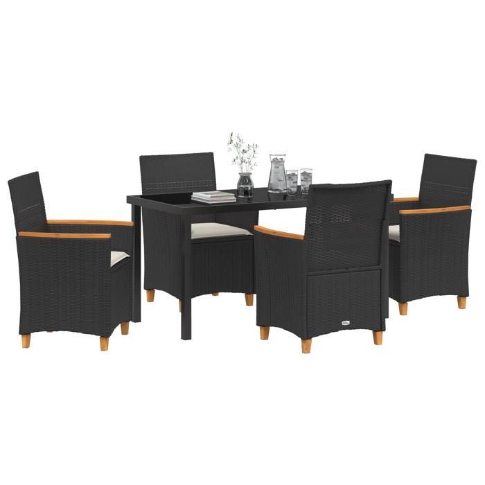 VidaXL Ensemble de salle à manger de jardin de 5 pièces avec coussins Noir Rattan Poly 3381088