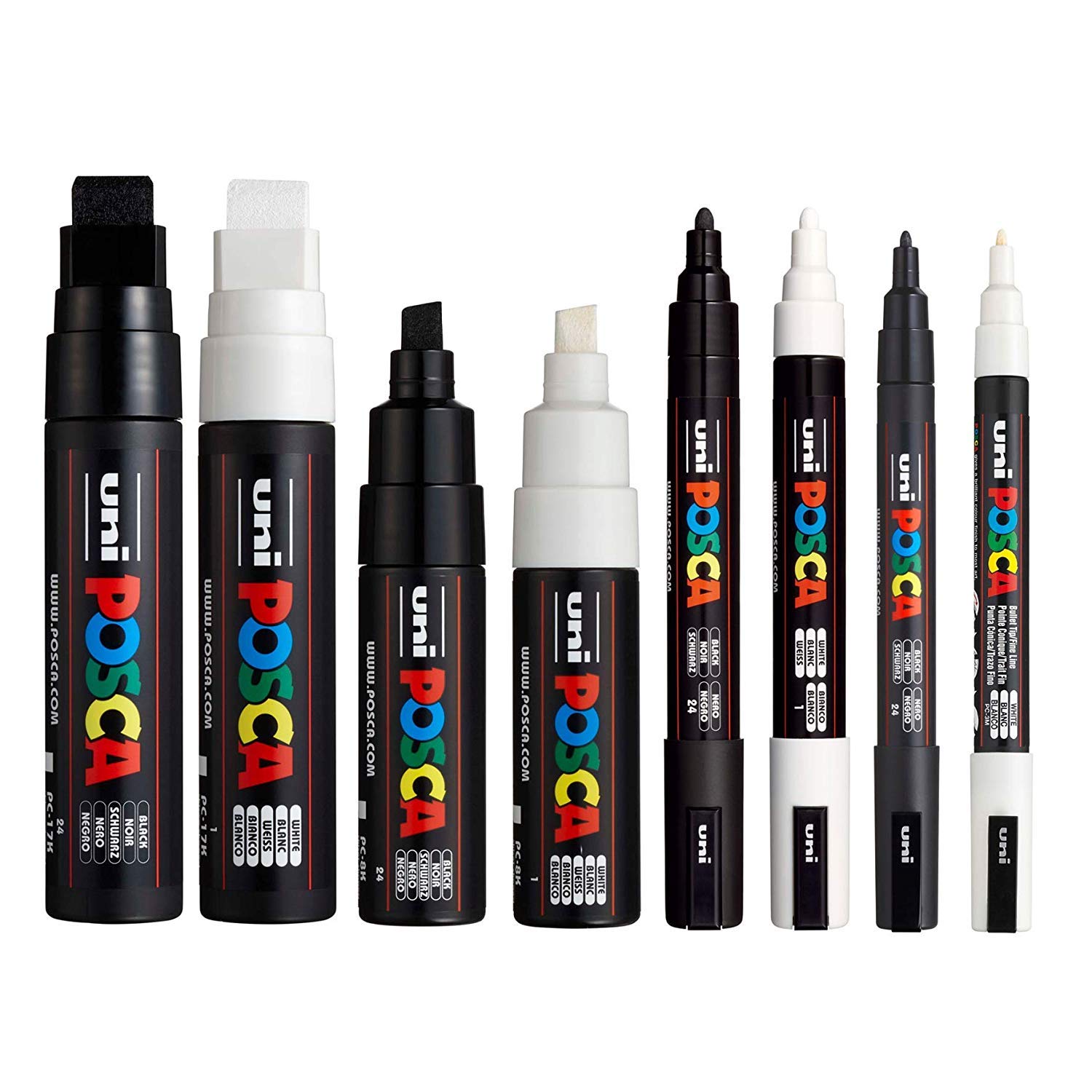 

POSCA 8 шт. в упаковке (ПК-17К, ПК-8К, ПК-5М, ПК-3М) Чернить &