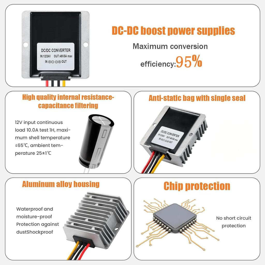 YBBOTT 5A 240W DC 12V To 48V Power Power Converter for Golf and Automotive DC/DC Converter, Boost, Converter, Converter, Carts, Forklifts,