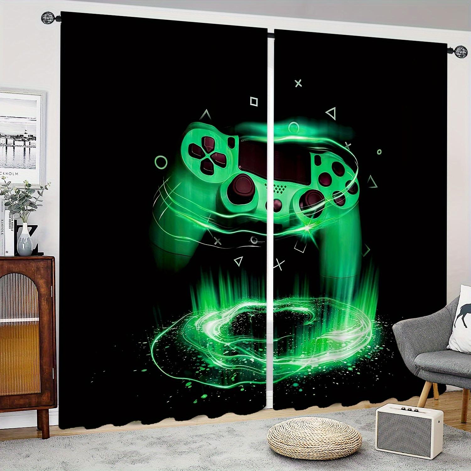 Rideaux de Jeu Rideaux Chambre d'Enfant Gamer Jeux Vidéo Ensemble de Rideaux pour Garçons Rideau en Tissu Manette de Jeu Moderne Vert Gamer 2 Pièces 100W130H(CM)40x51in&Grommet Top