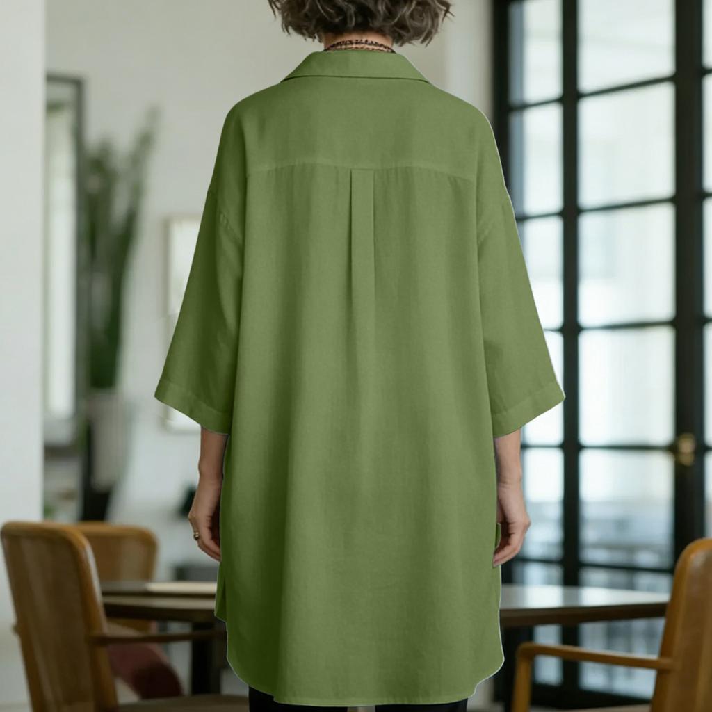 Women's Solided Color Fashion Casual Loose Button Front Short Back Long Cotton Linen Top