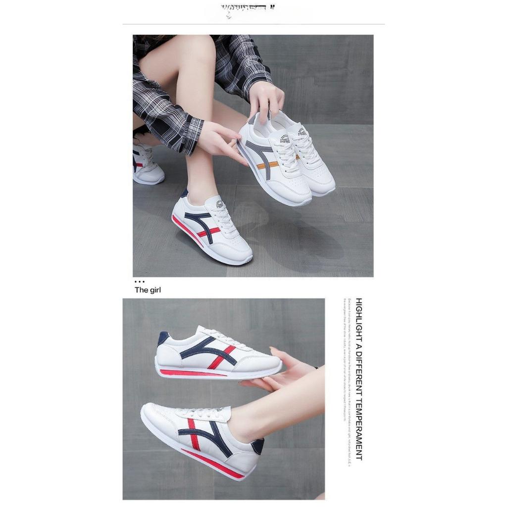 Large Size White Shoes for Women, Breathable Color Blocked Fashionable White Student Sports and Casual Flat Shoes