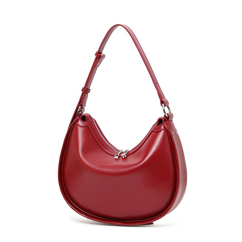 Echte Leder Sichelmond Tasche Handtasche Große Kapazität Glänzendes Weiches Leder Umhängetasche Halbrund Satteltasche Hornmond Tasche