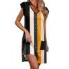 Abito Estivo da Donna Manica a Volant Scollo a V Abiti Corti Moda Casual Ampio A Linea Svasato Abito da Sole con Tasca