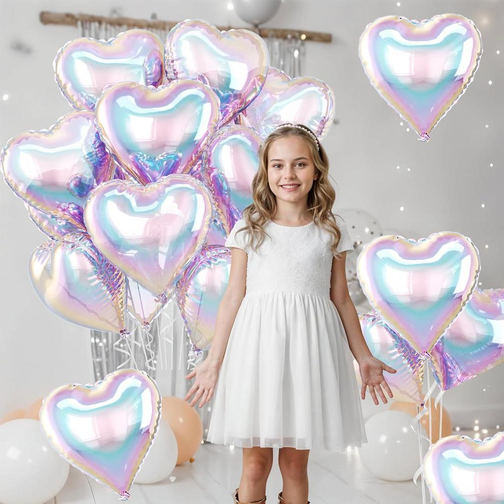 Colorful Heart 18-Inch Foil Balloon Set - 6 Pieces for Weddings & Parties