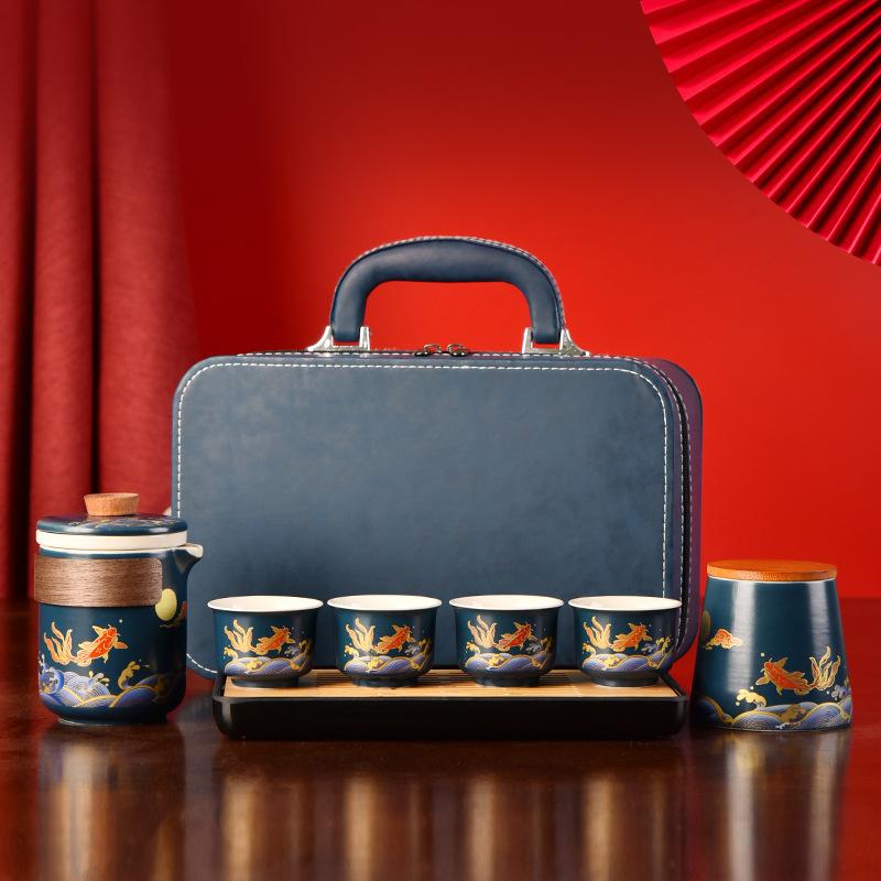 Creative Ceramic Kung Fu Travel Tea Set Portable Kuaike Cup Company Business Gift Box