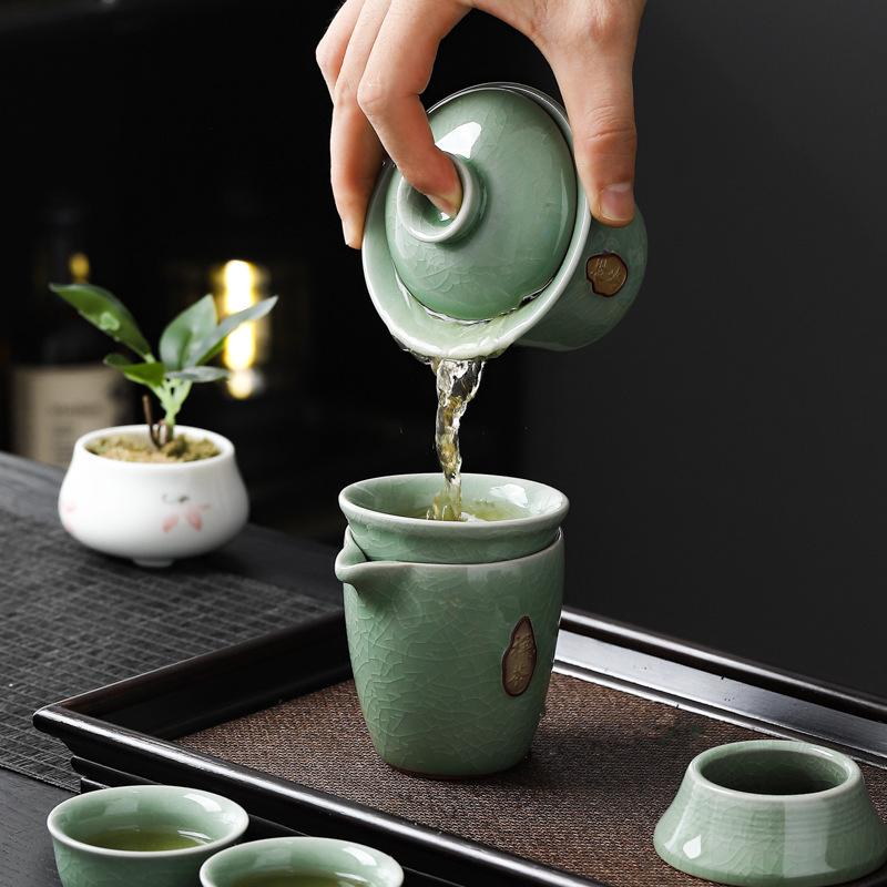 Ge kiln ten heads open ceramic kung fu tea set gift box set teacup light luxury company event gift