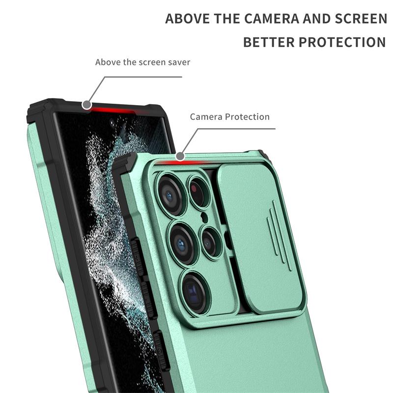 For Samsung Galaxy S22 S 22 Ultra Case Slide Camera Armor Shockproof Phone Cases For Samsung S22 Plus S22+ Stand Back Cover