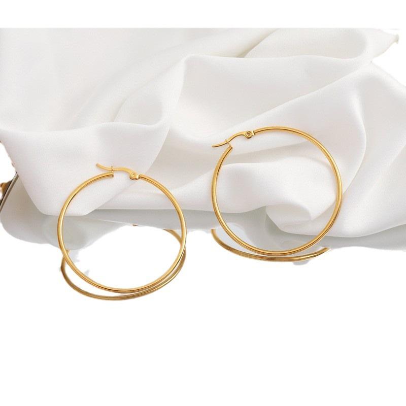 Classic European & American Versatile Stainless Steel Hoop Earrings for Women - Internet Celebrity Style