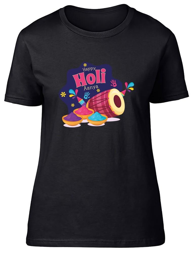 Personalised Happy Holi Dhol Hindu Festival Pink Womens T-Shirt Ladies Gift Tee 4XL