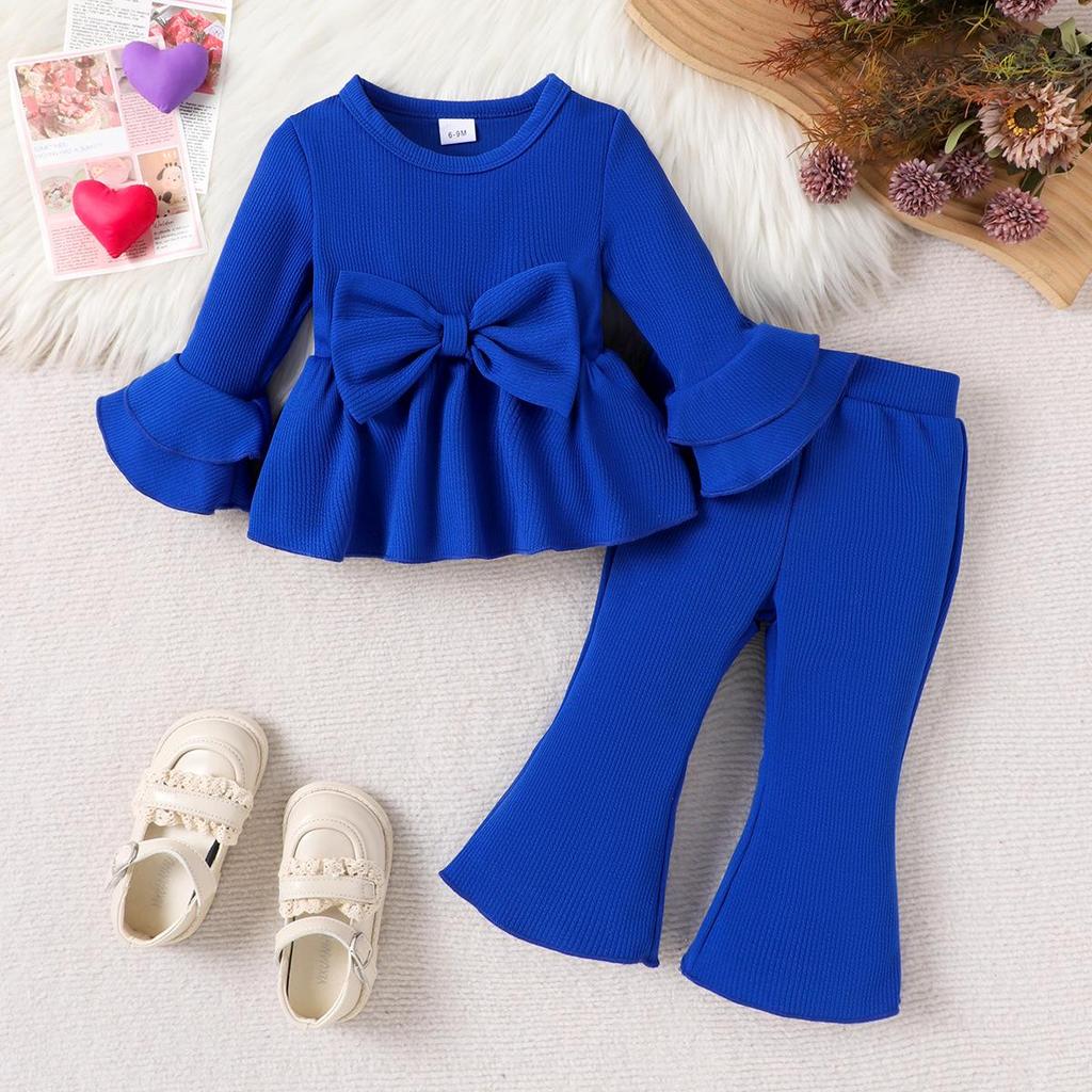 Niebieski komplet z długim rękawem i spodniami dla dziewcząt europejskich i amerykańskich