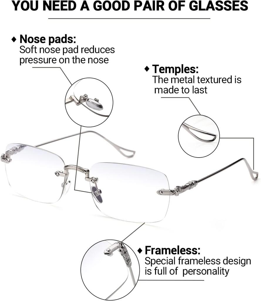 Vintage Rimless Sunglasses For Men And Women Fashion Small Square Frame Glasses New Photochromic Sunglasses