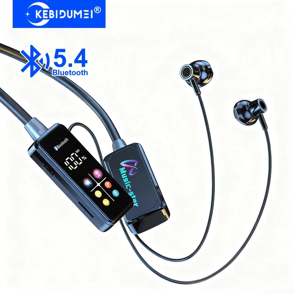 Kebidumei Black Bluetooth 5.4 Earphones Wireless Headphones Led Display Neckband Headsets Hifi Stereo Earbuds Support Earphone Monitor Tf Play