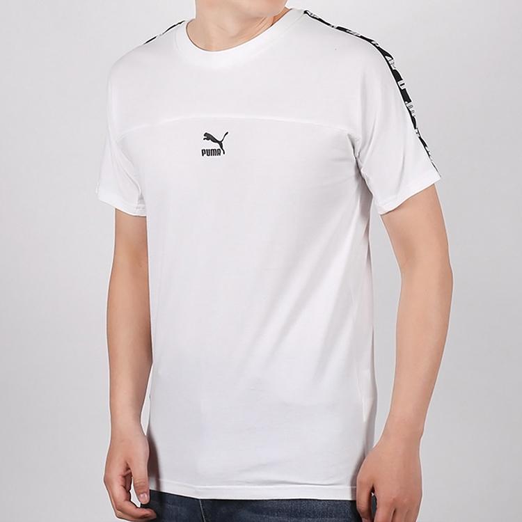 Puma Logo Sports Round Neck Pullover Short Sleeve T-Shirt Men Tops White 595959-02