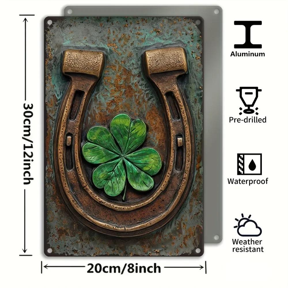 Vintage Irish Harp Wall Sign  Shamrock Aluminum Decor for St Patricks Day Home