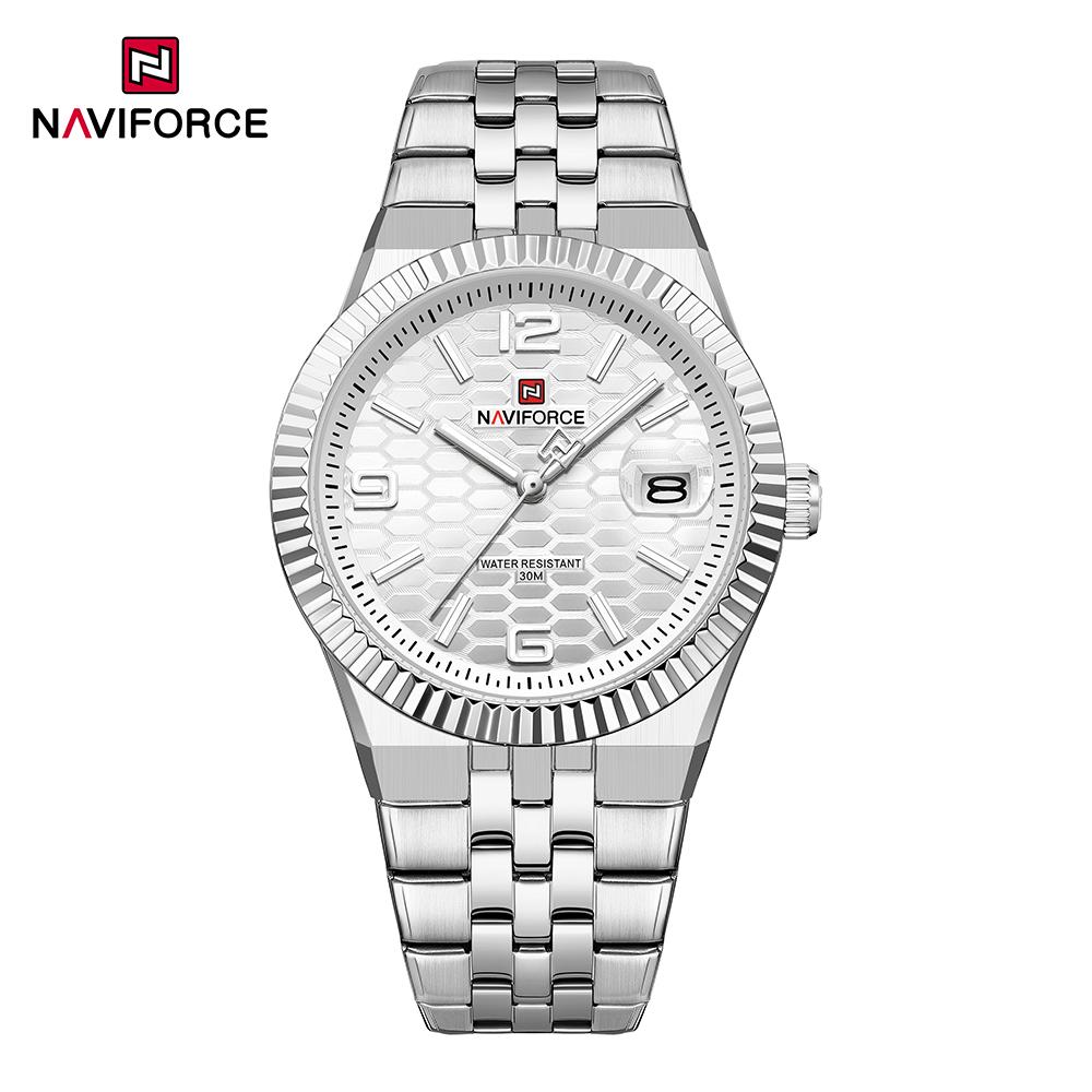 NAVIFORCE Original Men Quartz Watch Calendar Stainless Steel Strap Luminous Hands Honeycomb Dial Design Waterproof 3ATM Men Watch NF9277