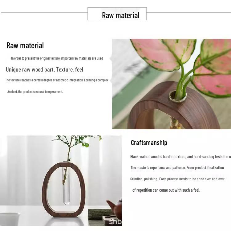 Walnut Solid Wood & Glass Hydroponic Vase for Home - Perfect for Green Plants, Fresh Flowers, and Desktop Arrangements