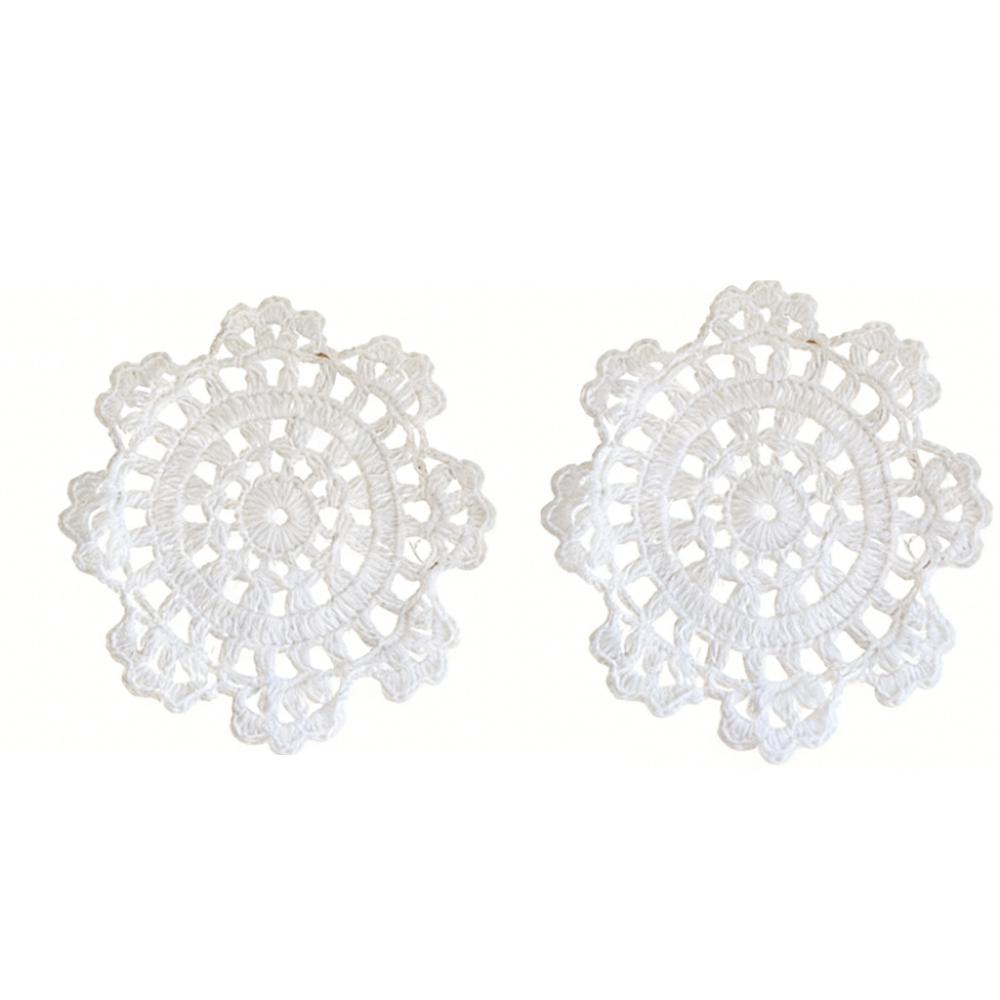 2/4Pcs Knitted Texture Lace Floral Coasters Vintage Round Woven Placemats  Coffee Table
