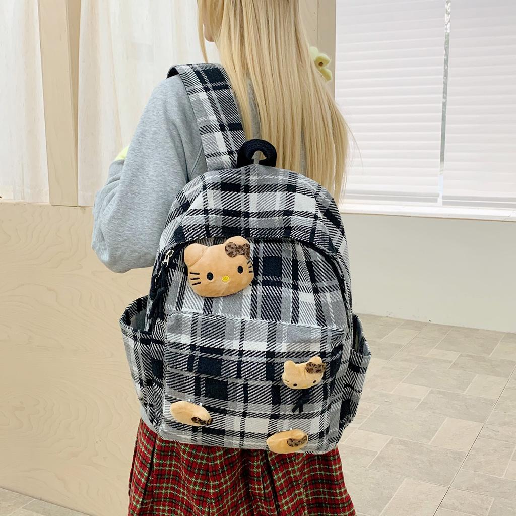 Schultasche Japanischer Stil Herbst und Winter Retro Karomuster Schultasche weiblich, Koreanische Version High-School-Schüler Mittelstufen-Schüler Rucksack