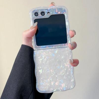 Laserowe Etui z Wzorem Muszli Dla Samsunga Z Flip 6 Faliste Etui Bumper Dla Samsunga Galaxy z flip 5 Flip4 Flip3 Twarde Luksusowe Etui na Telefon