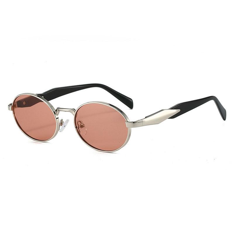 Elliptical Metal Frame Sunglasses With Uv400 Protection For Outdoor Sports And Fashion