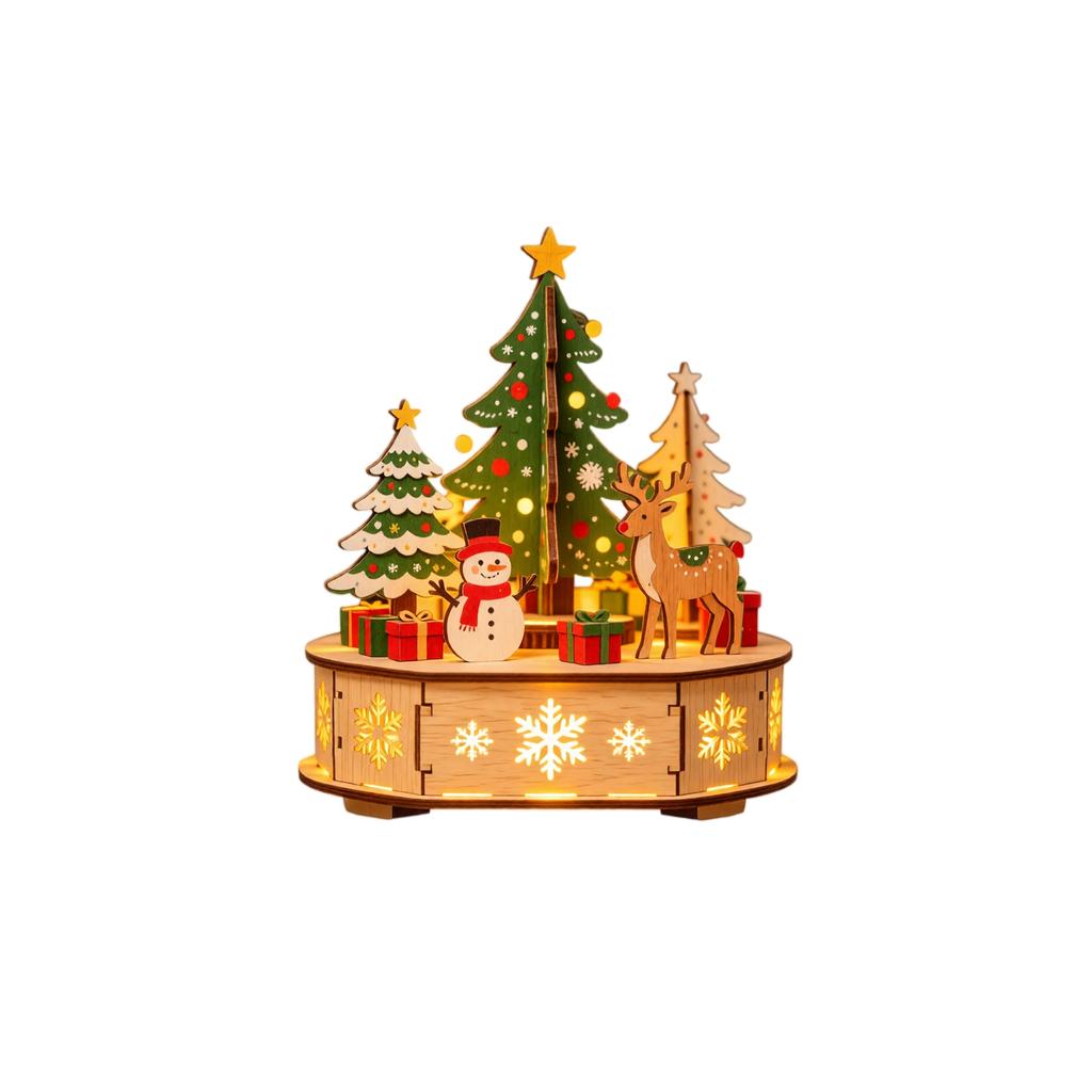 Christmas Wooden Illuminated Tabletop Decoration for Holiday Mantel Shelf Home