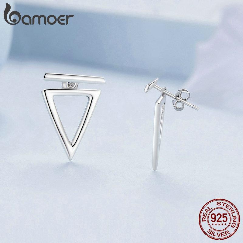 BAMOER 925 mincovní stříbro Minimalistické trojúhelníkové napichovací náušnice Geometrické odnímatelné náušnice pro ženy Jednoduché jemné šperky dárek