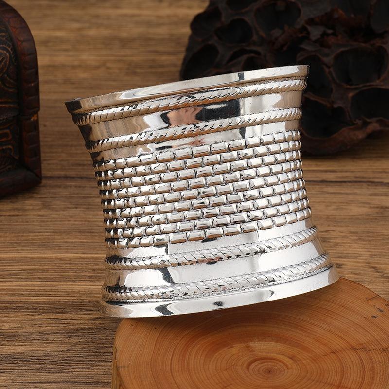 Wide Concave Bracelet Vintage Miao Silver Pattern Bohemian Bracelet Female Personality Exotic Bracelet Accessories