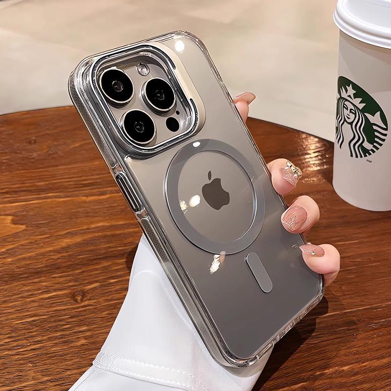 Applicable To Apple 17 ProMax Lens Cover Bracket Mobile Phone Case IPhone 16 Transparent Magnetic Suction Anti Fall Protection Case