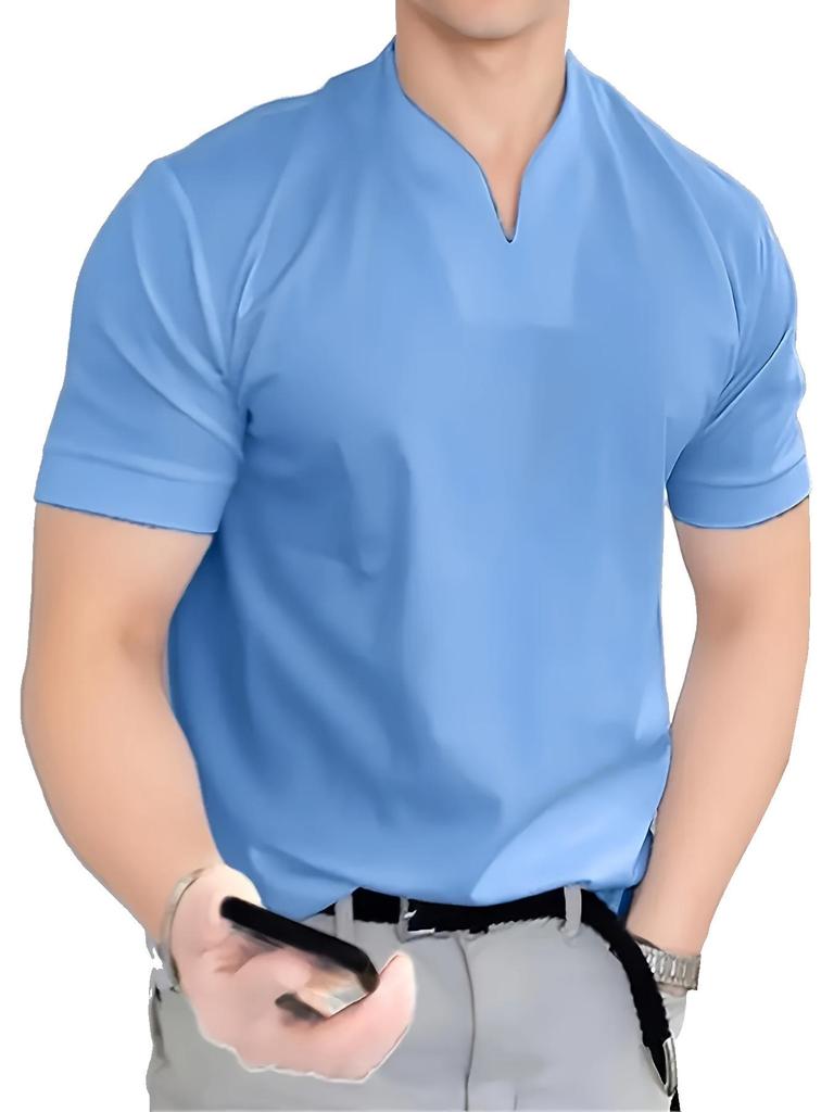 2023 Men's Summer Muscle Fit Elastic Cotton V-Neck T-Shirt - European Size