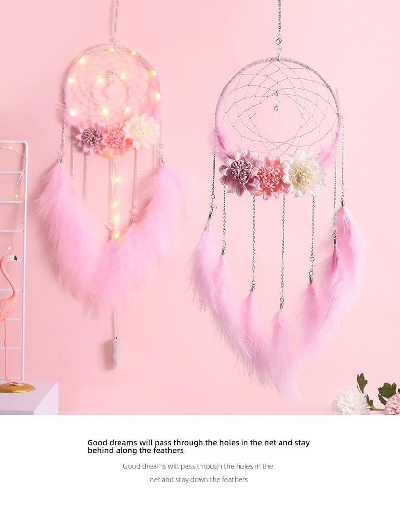 Moonlit Flower Language Dreamcatcher Pendant Bedroom Girl Room Decoration Creative Weaving Feather Wind Chime Blossoms