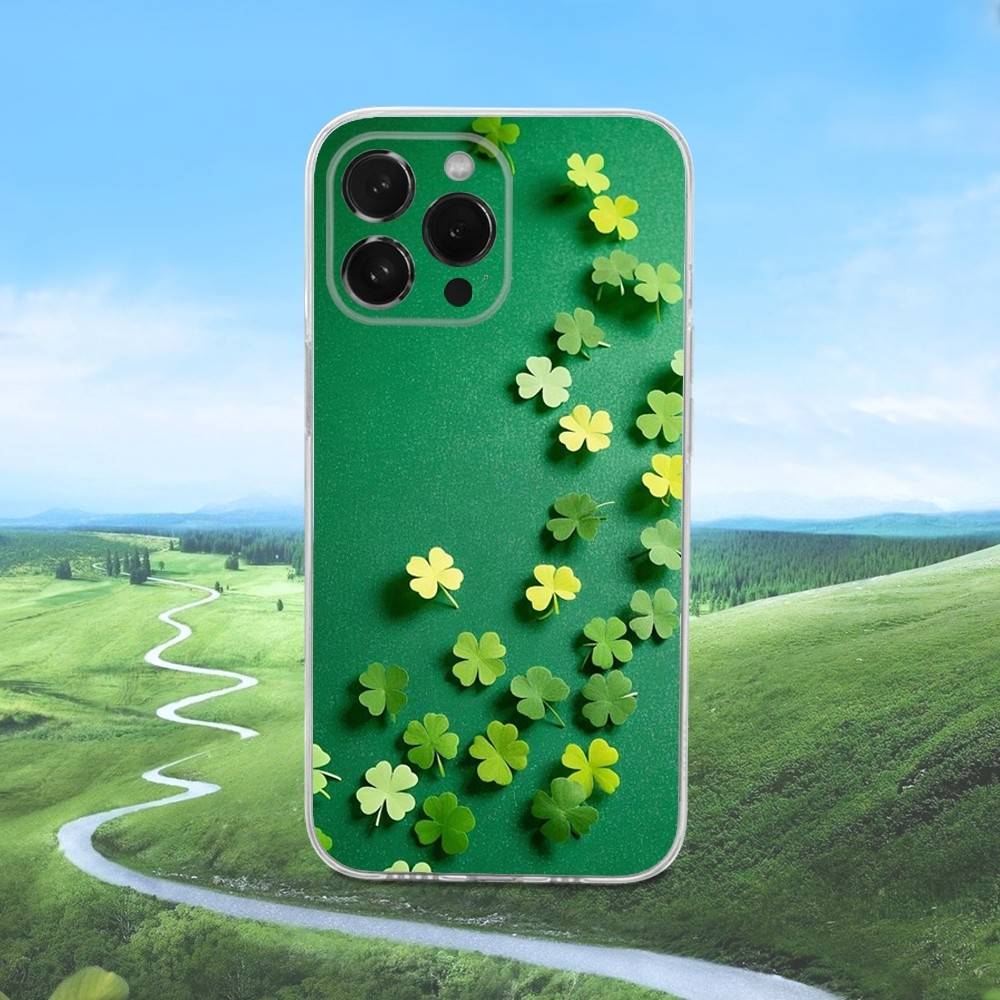 Four Leaf Clover Plant Phone Case For iPhone 16,15,14,13,12,11 Pro,Max,Plus,X,XS,XR,SE,Mini Transparent Silicone Soft