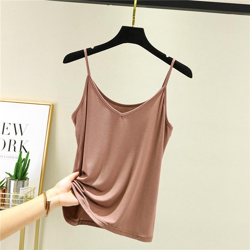 Modal Small Suspender Women's Solid Color V-Neck Sleeveless Slim Bottom Vest Wear Inside Top Shot Can Be Weared Outside