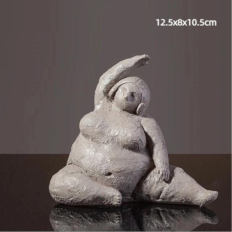 Handmade Sandstone Yoga Chubby Woman Statue Home Decor