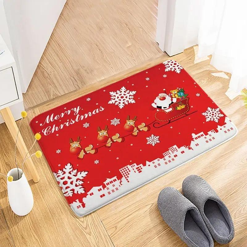 

Christmas New Year Theme Carpets for Beadroom Bathroom Cartoon Rug Entrance Anti-Slip Doormat Holiday Home Decoration Door Mat 30X50CM