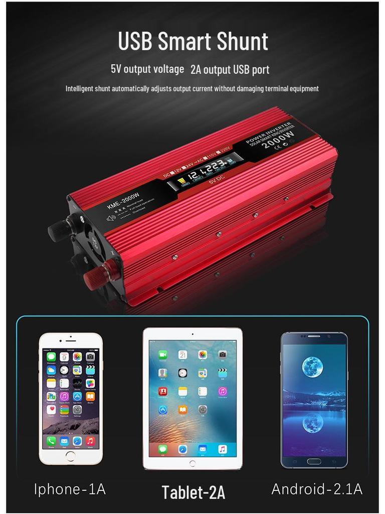 Little Genius 2000W Car Inverter 12V to 110V/220V with LCD Display