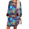 Women's Retro Printed Fashionable Long-sleeved Round-neck Pocket Dress