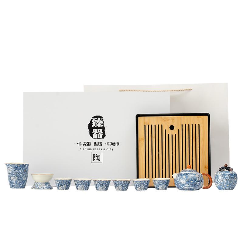Light luxury flower Huang Ru tea set, household ceramic opening film can raise retro tea tray, the whole set of kung fu tea