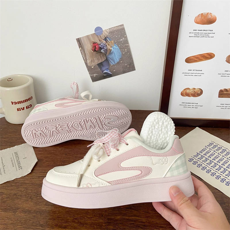 Pink thick baseplate shoes female Korean version 2025 autumn new chic niche design breathable student sports little white shoes