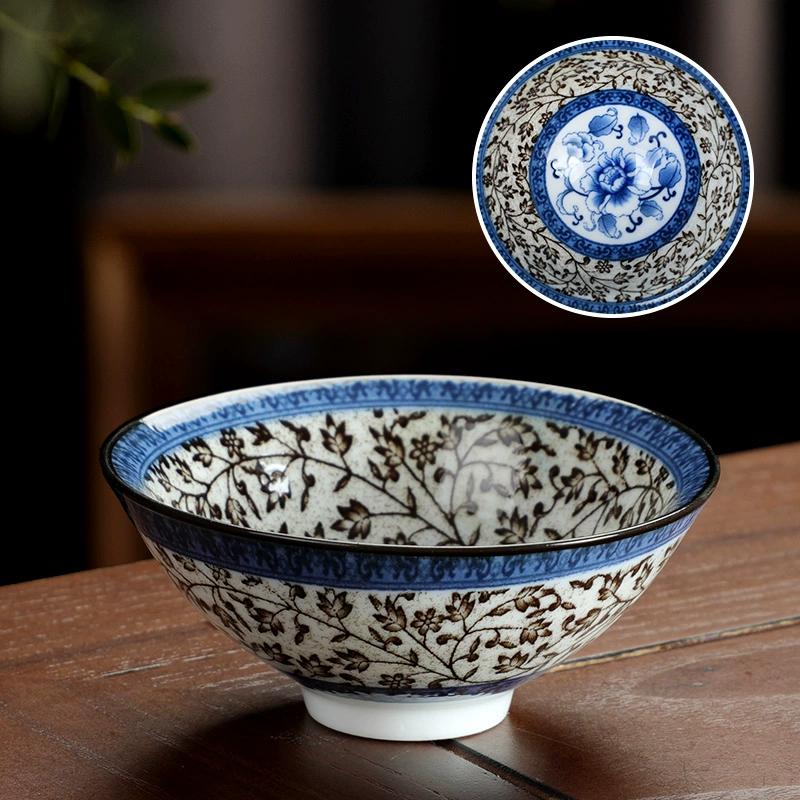 

60ml Ceramic Kung Fu Tea Cup Painted Master Sipping Tea Cup Large Capacity Blue and White Bamboo Hat Tea Cup Drinking Utensils 60ml