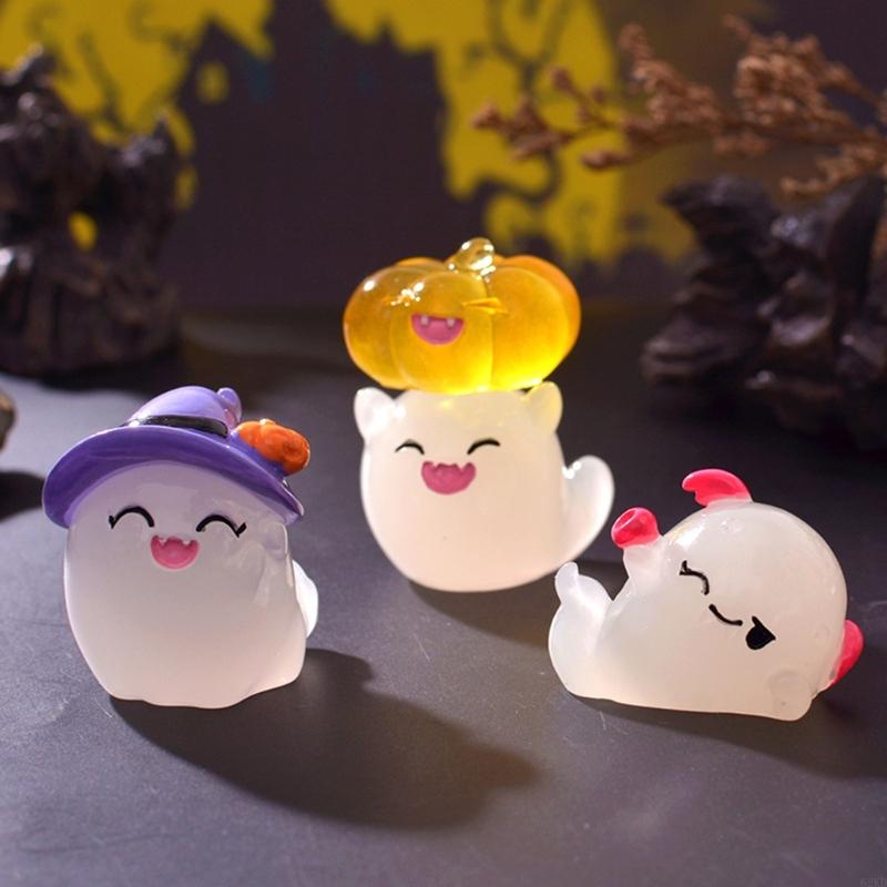 62KD Eerie Halloweens Miniature Ghostly 7Pcs Resins Figures Glows in Dark Ornaments